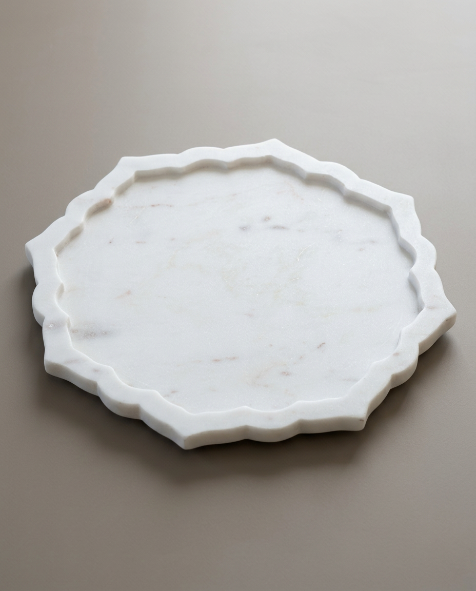 Scalloped Round Marble Tray