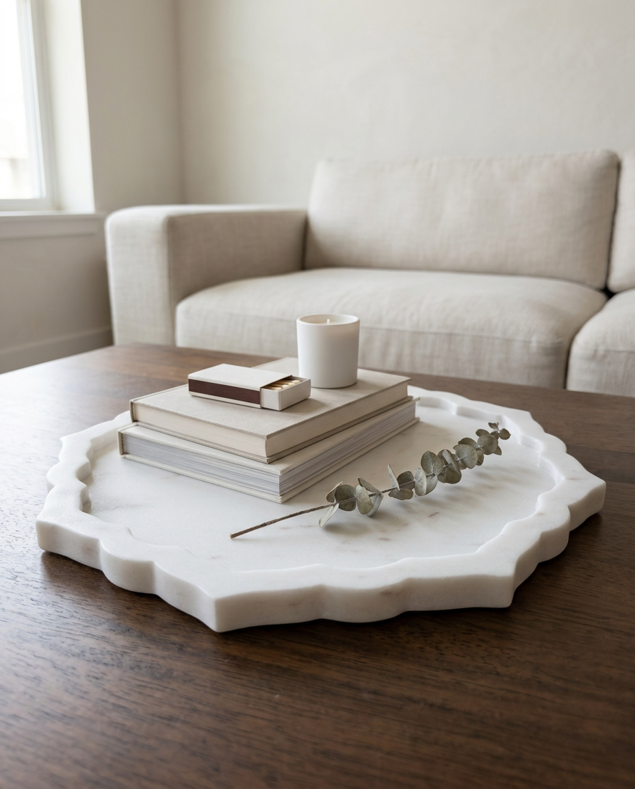 Scalloped Round Marble Tray