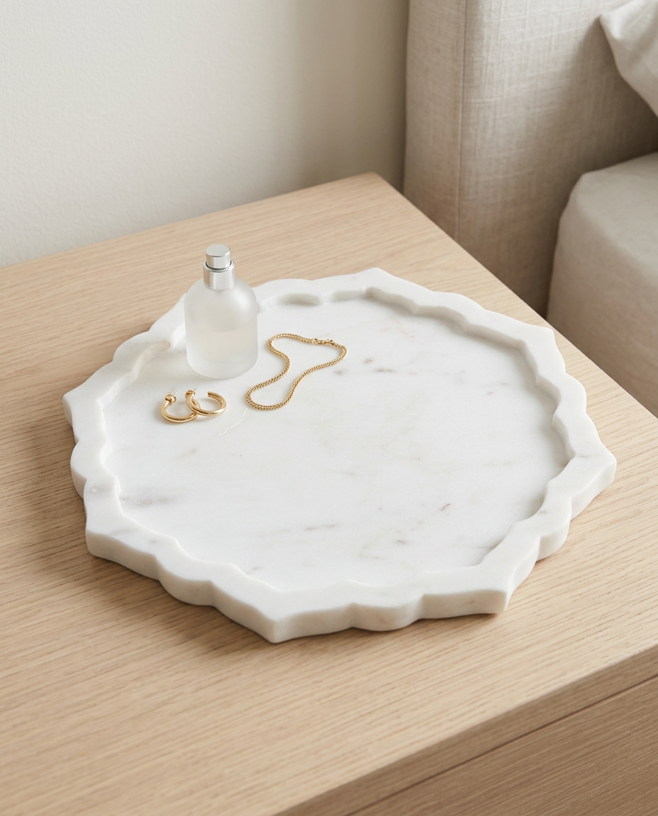 Scalloped Round Marble Tray