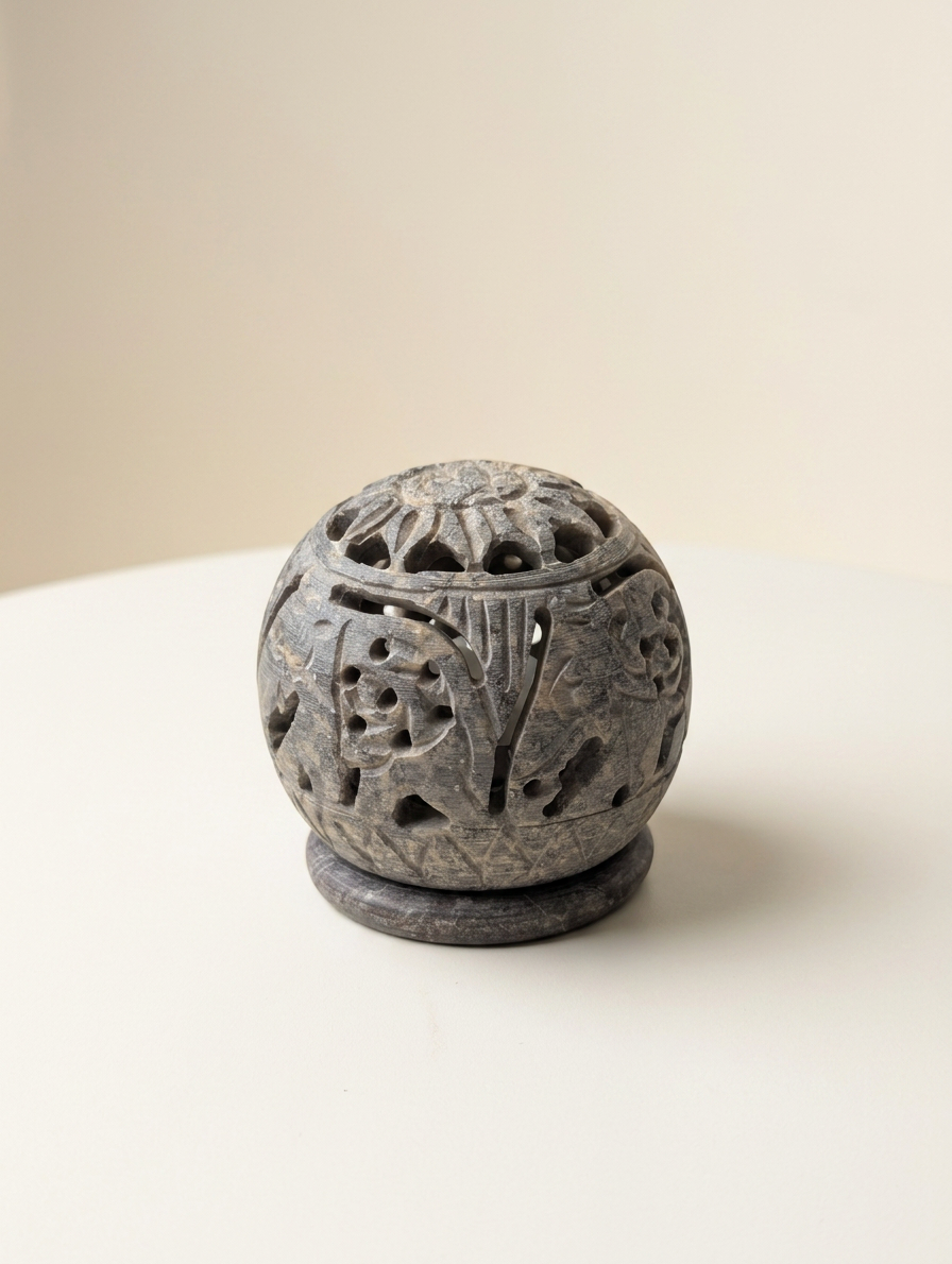 Carved Globe Candle Stand