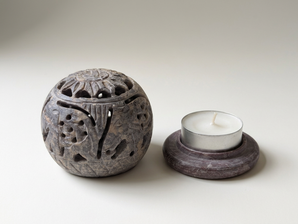 Carved Globe Candle Stand