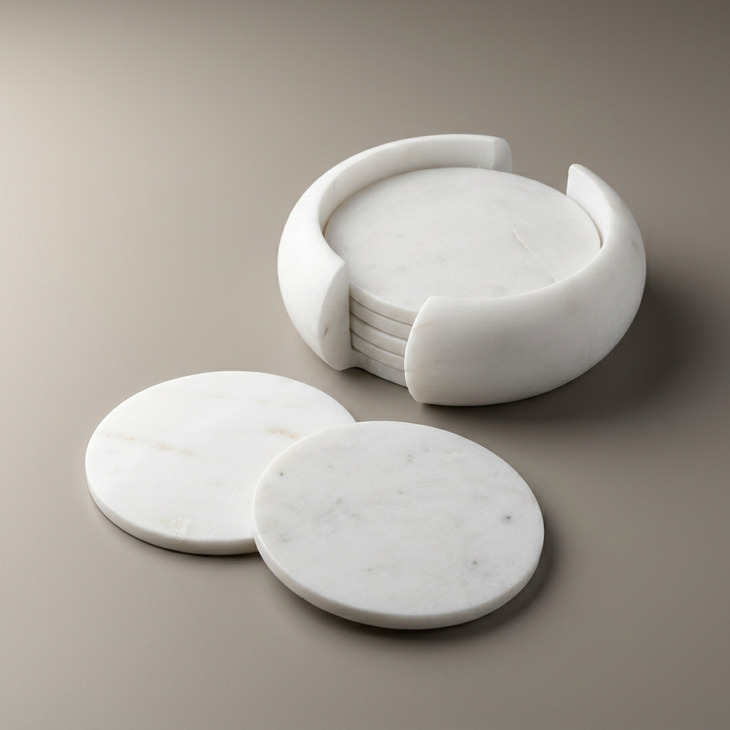 White Marble Coaster Set