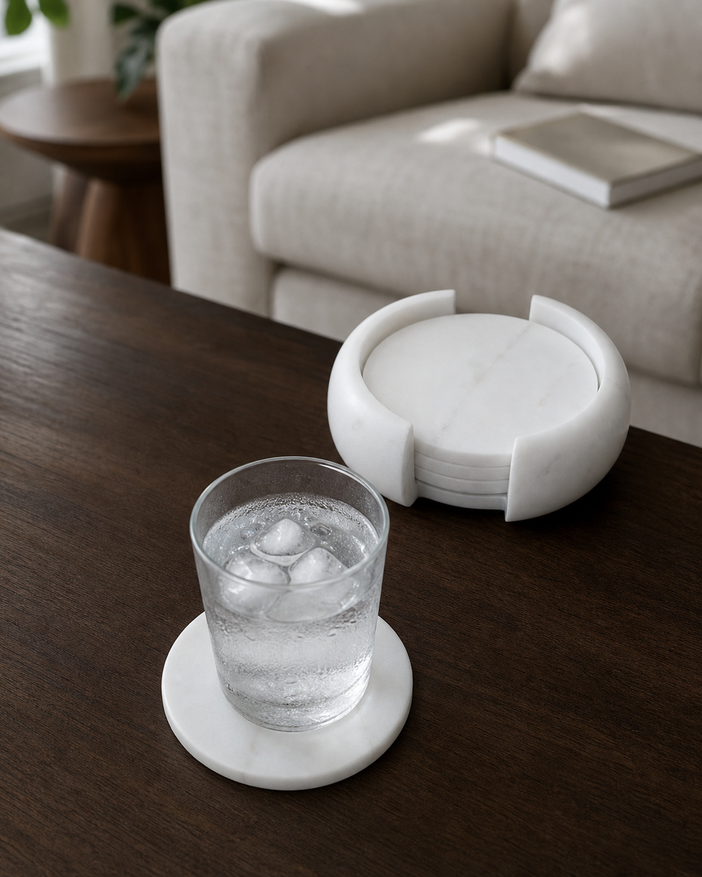 White Marble Coaster Set