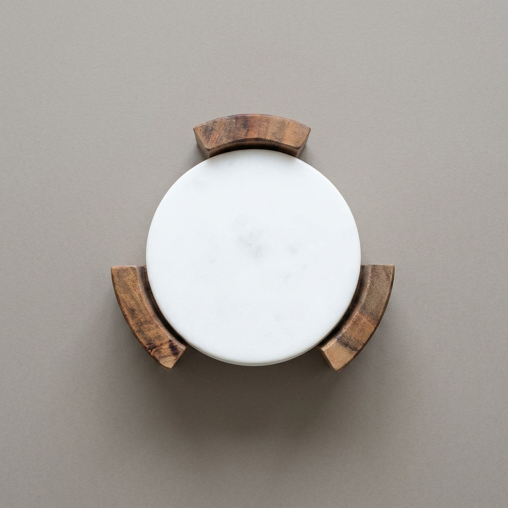 White Coaster Set Wooden Stand