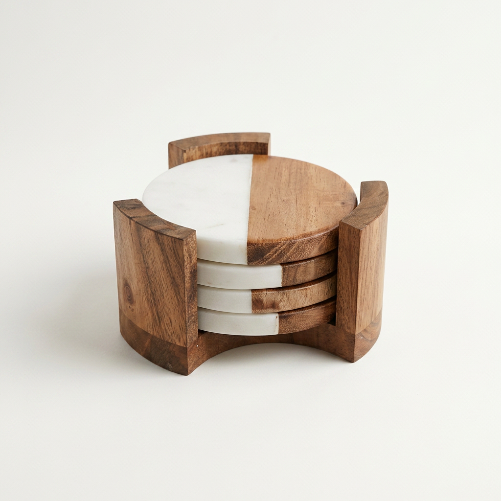 Wooden-Marble Coaster Set