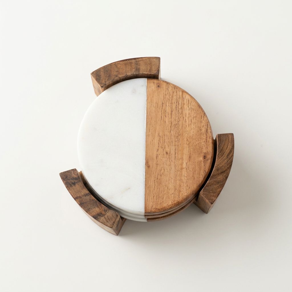 Wooden-Marble Coaster Set